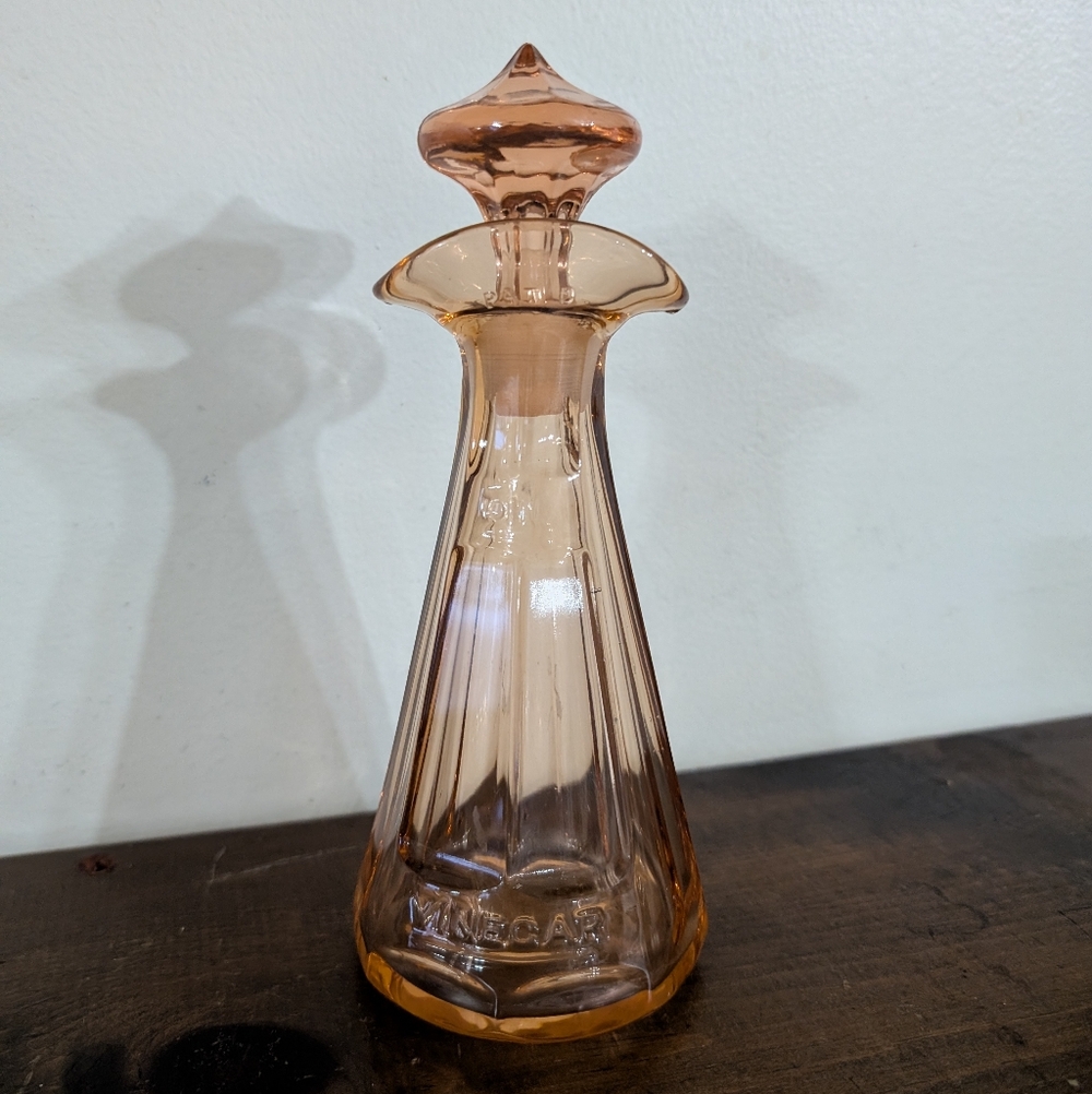 Antique Heisey Flat Panel #352 Pink Flamingo Glass Oil Vinegar Cruet Bottle